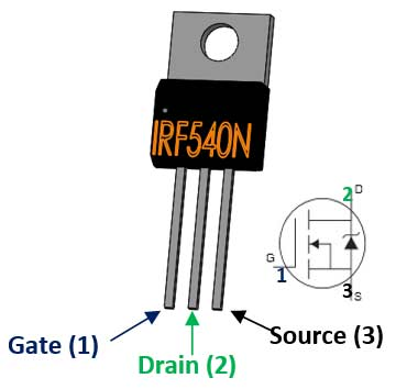 PInout of IRF540N MOSFET